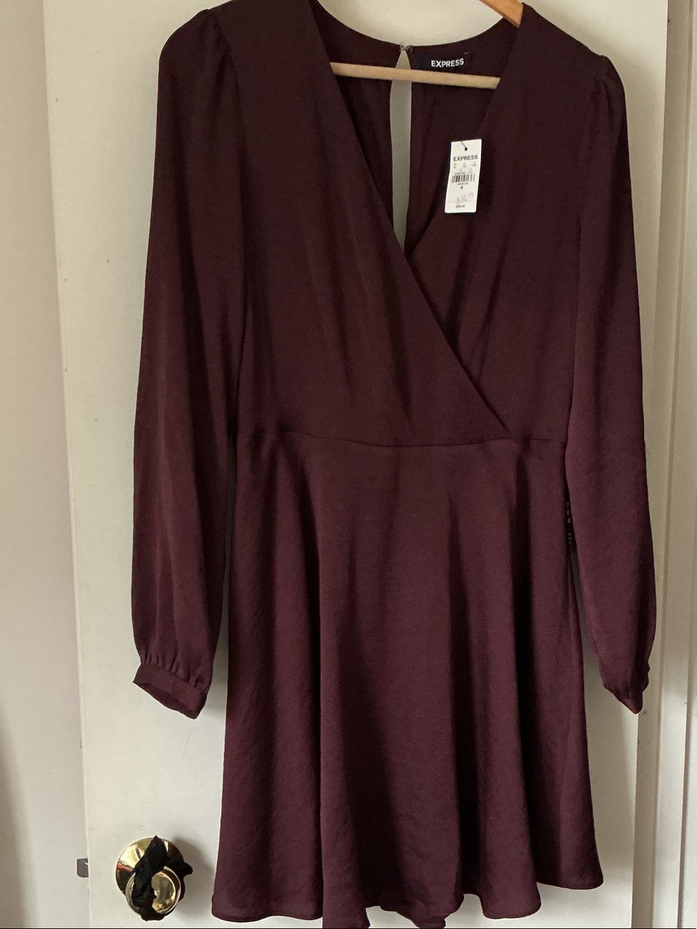 Express Women's Burgundy Long-Sleeve Wrap Dress